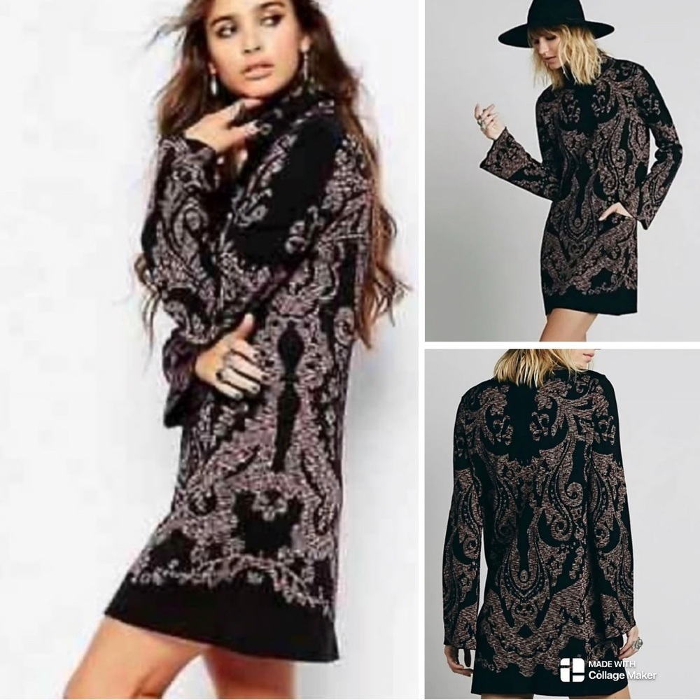 Free People Modern Love Brocade Damask Jacquard knit dress